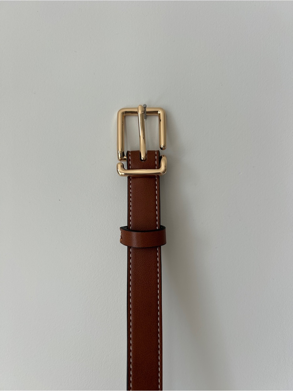 H&M Brown Leather-Look Belt with Gold Buckle